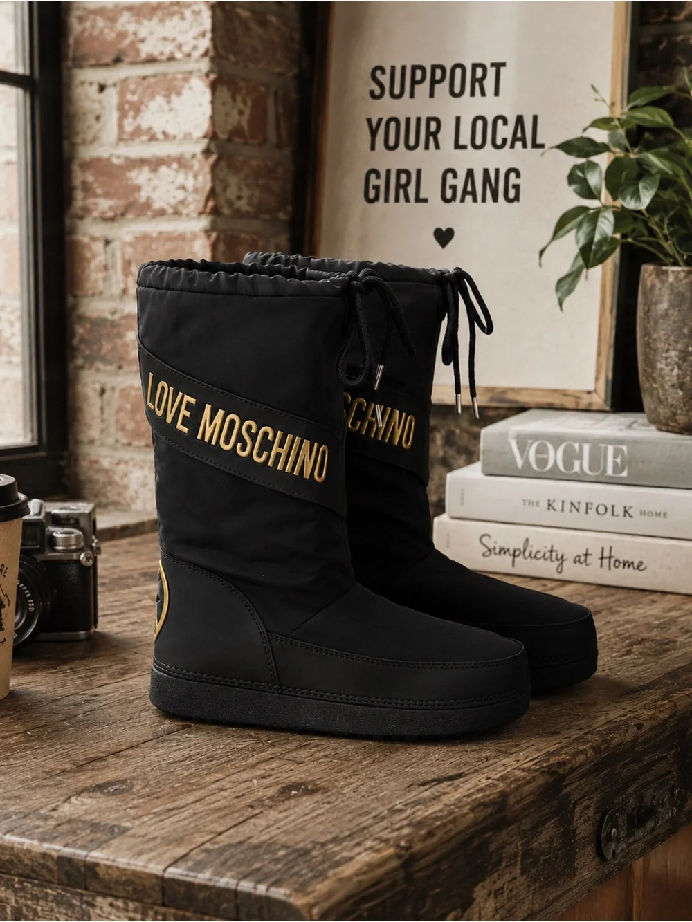 Love Moschino Women's Peace & Love Moschino Winter Snow Boots Black/Gold Size 36